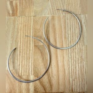 JCM skinny 925 Sterling silver lightweight large open hoop earrings on posts